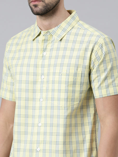 Yellow Checks Short Sleeves Shirt